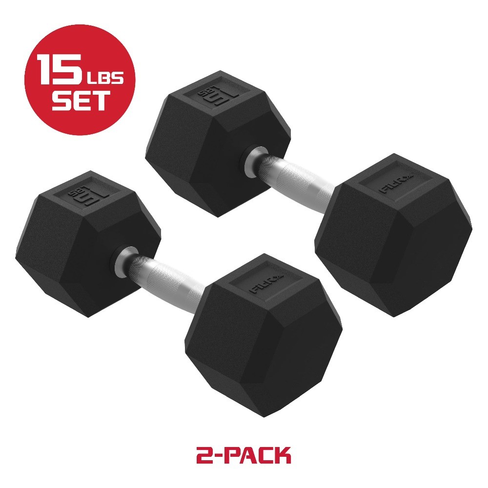 15lbs Rubber Hex Dumbbell Set – Solid Steel Handles