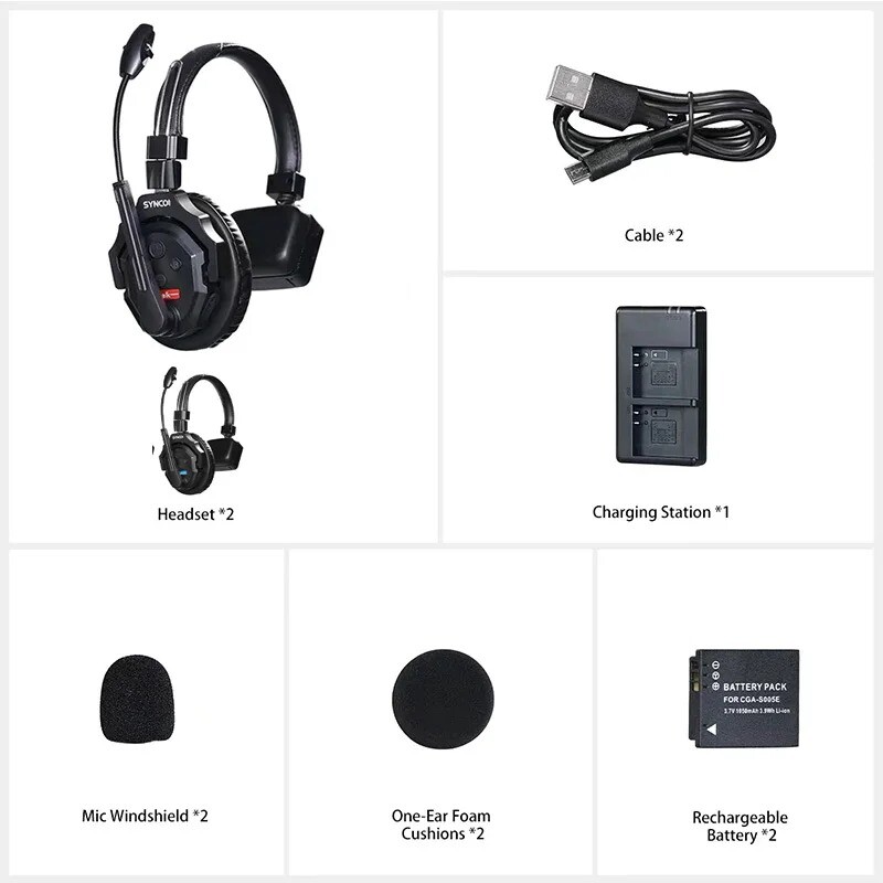 SYNCO Xtalk X2 Wireless Intercom System 2.4G Communication Headset With Battery