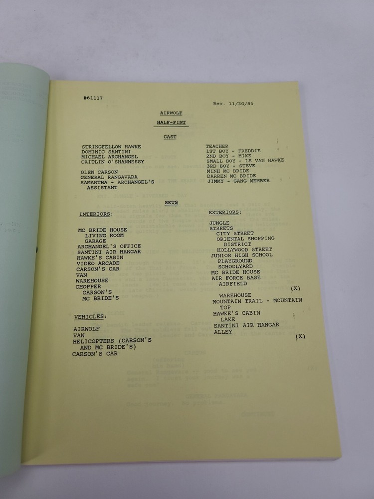 AIRWOLF / Robert George 1985 TV Script, Jan-Michael Vincent "Half Pint"