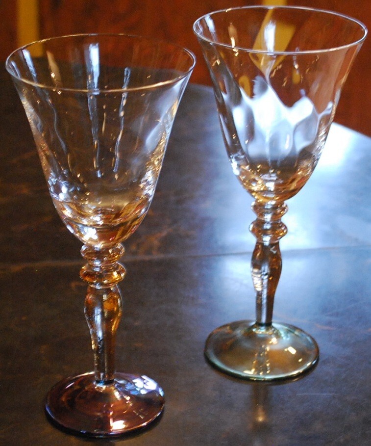 ROGASKA Optic Crystal VENETIAN GOLD LUSTER Set 2 WATER GOBLETS Foil In Stem 8.5"