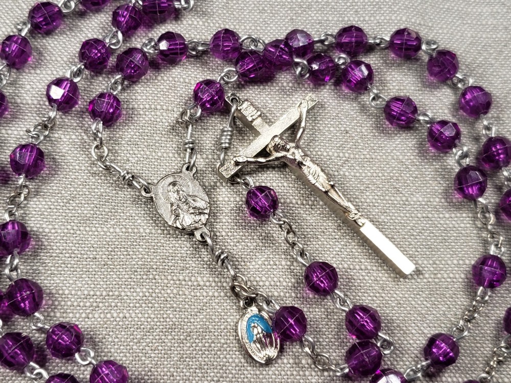 Beautiful Rosary Purple Beads Christian Religious Gift C59