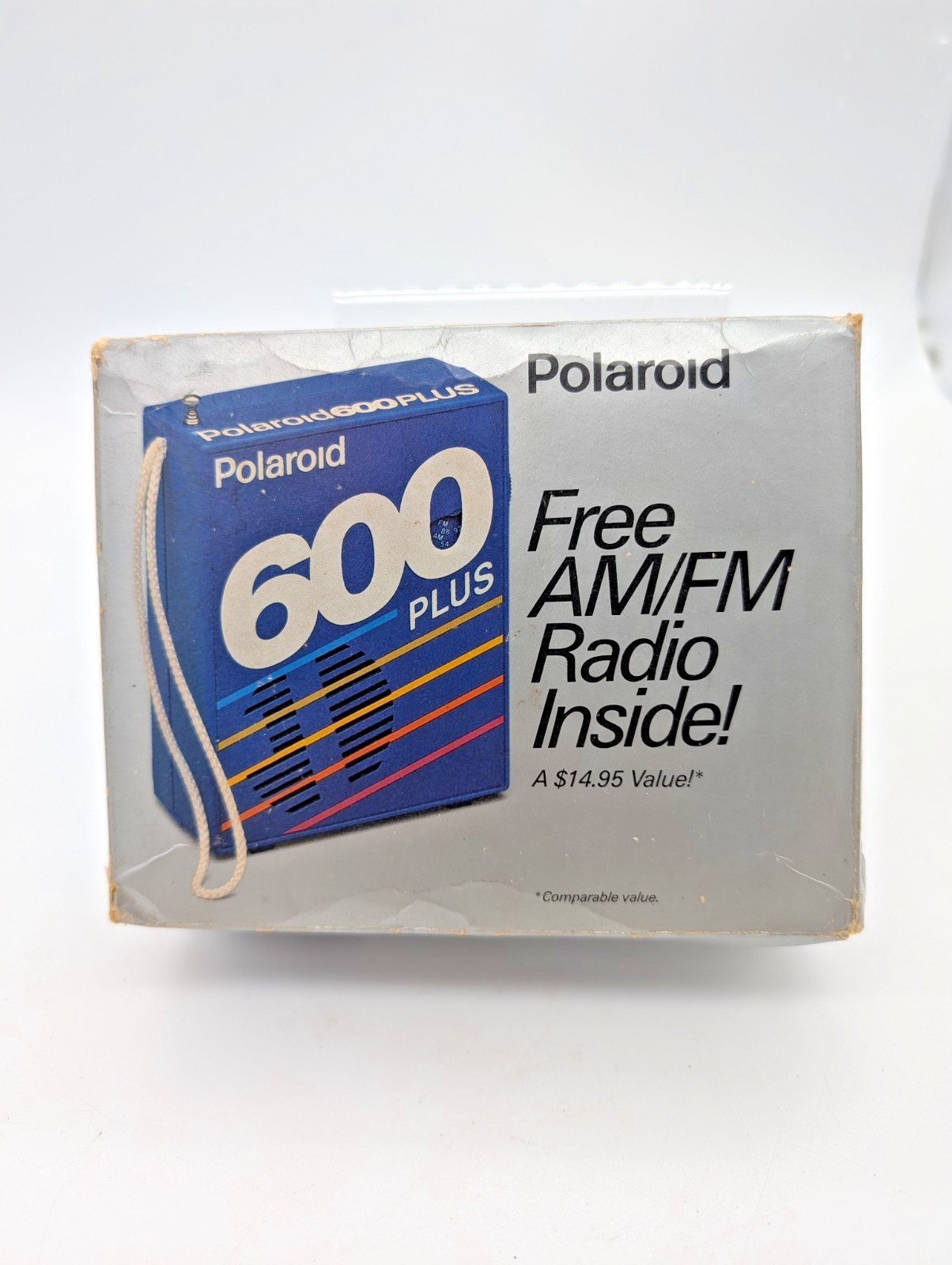 Vintage Polaroid 600 Plus Blue AM FM Promotional Radio With Box Tested - WORKS