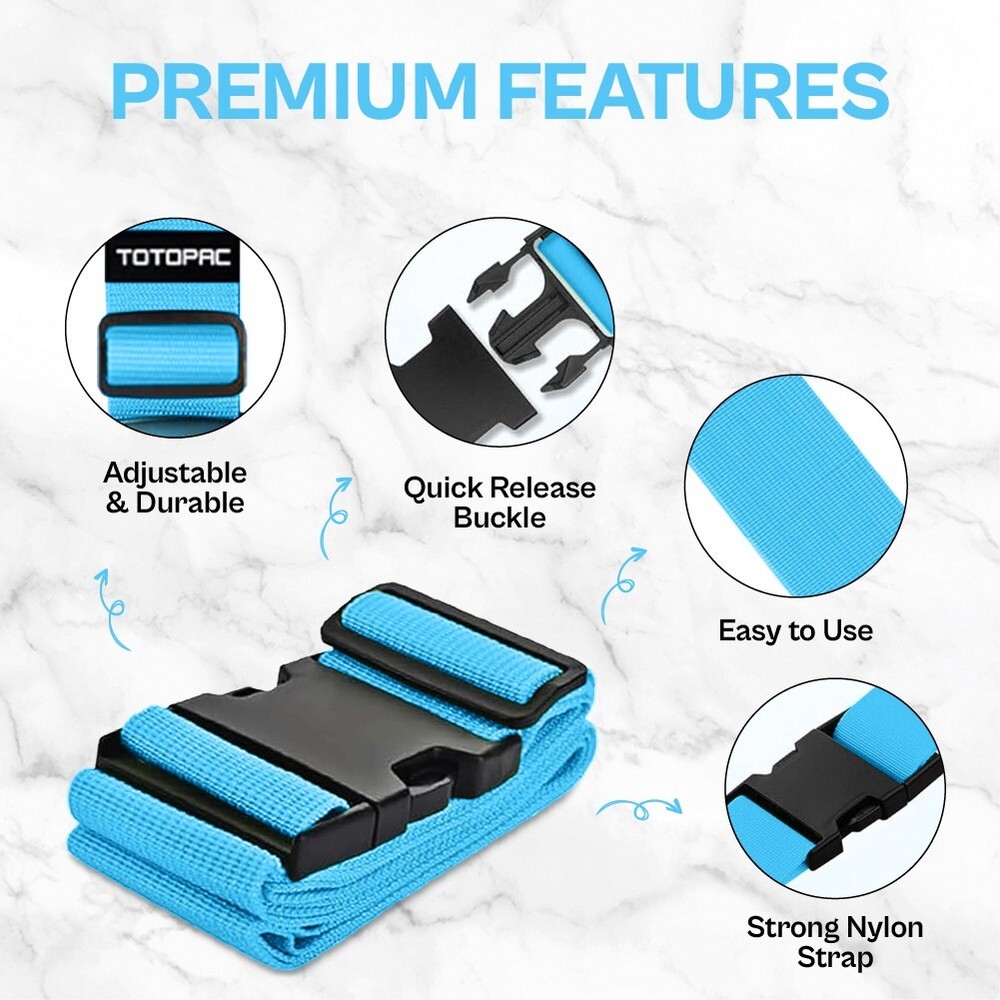 4 Pack Luggage Straps, Adjustable Suitcase Belts 72" x 2" (Blue)