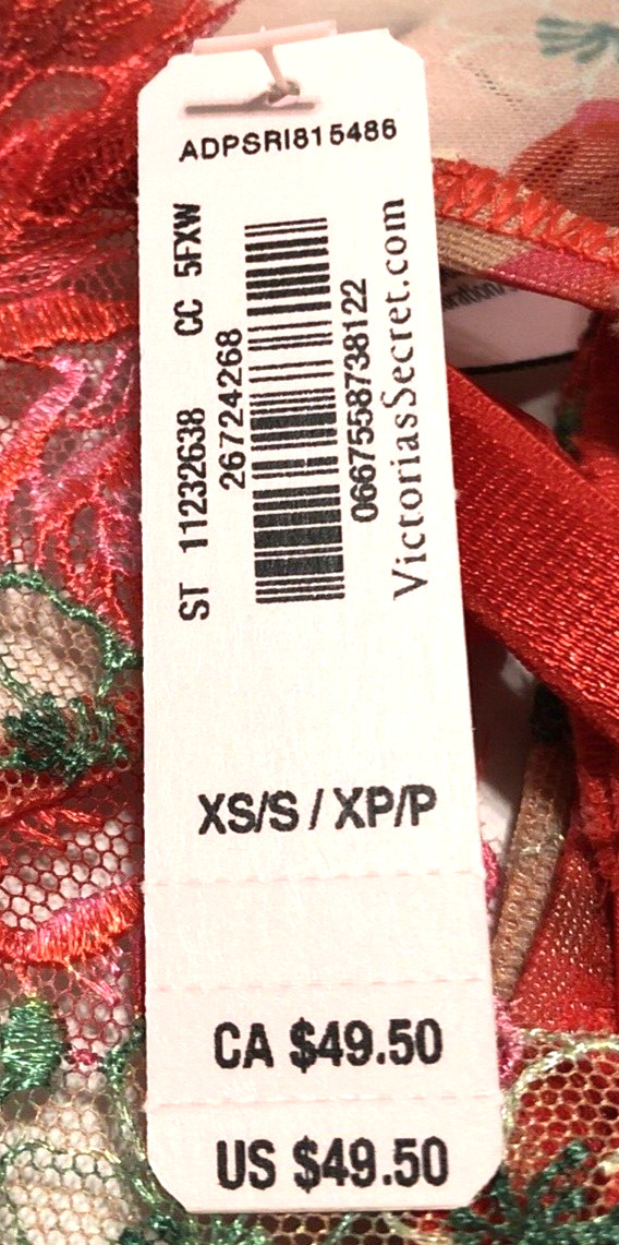 Victoria's Secret NWT Small Red Floral Embroider Garter Belt Thong Panty Set