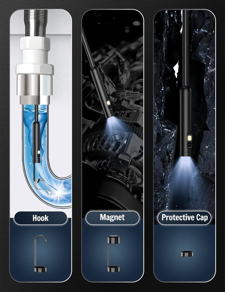 Dual Lens Endoscope Camera -1920P HD Borescope with 8 LED Lights for iOS/Android