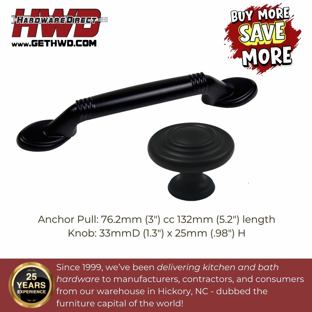 Black Round Knob or Handle Pull Kitchen Bath Cabinet Hardware Farmhouse Classic