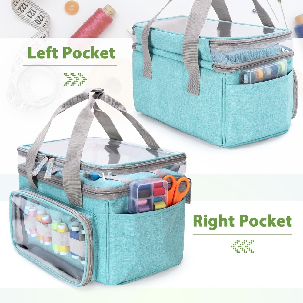Double-Layer Sewing Storage Organizer with Transparent Compartment Large Sewi...