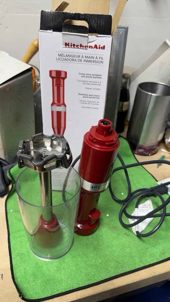 KitchenAid Immersion Hand Blender Red Variable Speed w/ Cup & Box