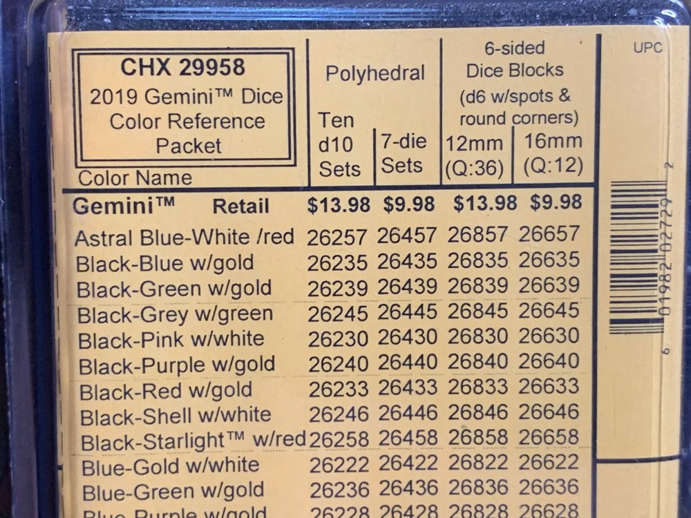 Chessex Dice Reference Pack Packet Catalog - Gemini 2019 RPG Tabletop Gaming CCG