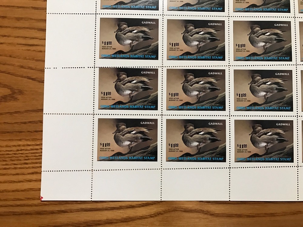 Ohio 1998 - State Duck Stamp - Mint OG NH *Full Sheet* Major Misperf ERROR