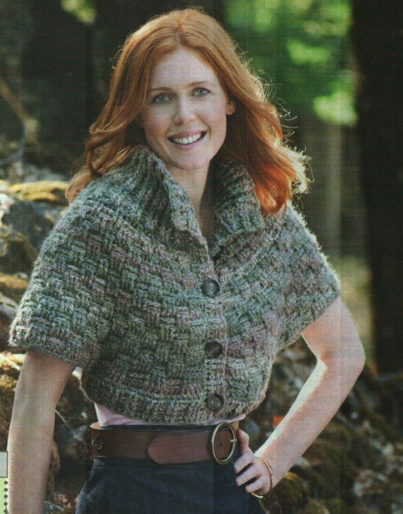 BASKETWEAVE CAPELET WITH BUTTONS 3 SIZES WOMEN'S CROCHET PATTERN INSTRUCTIONS