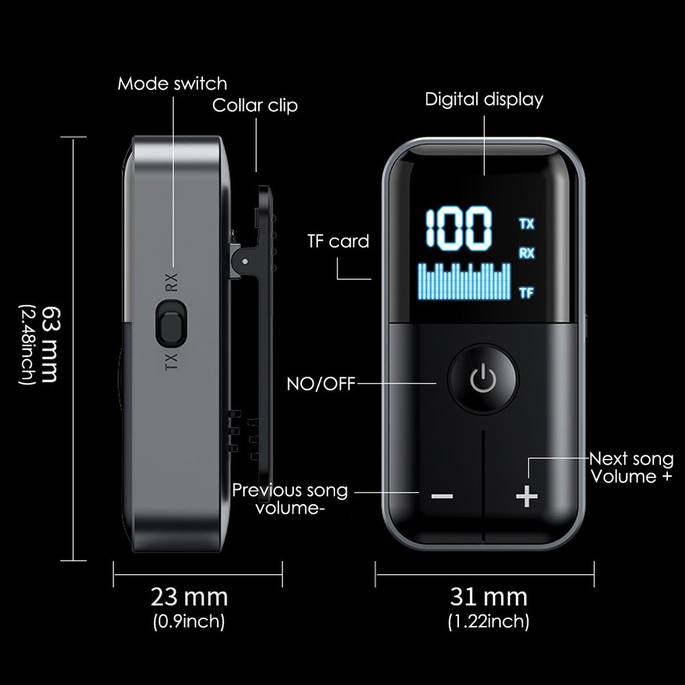 Bluetooth 5.4 Audio Adapter 3-in-1 Receiver/Transmitter TF Card & 20H Battery A+