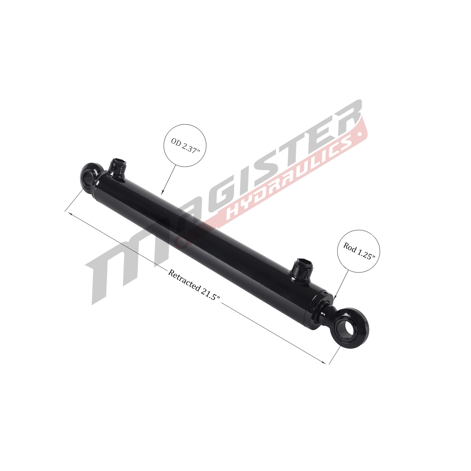 Hydraulic Cylinder Welded Double Acting 2" Bore 14" Stroke Swivel Ball/Eye