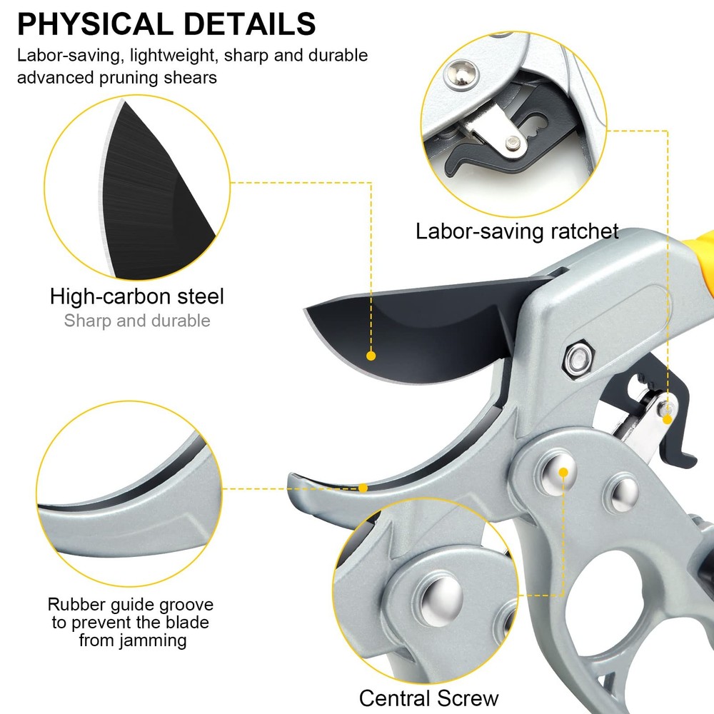 Ultra Sharp Germany Pruning Shears - Cuts 3X Easier, Weak Hand 8", Yellow