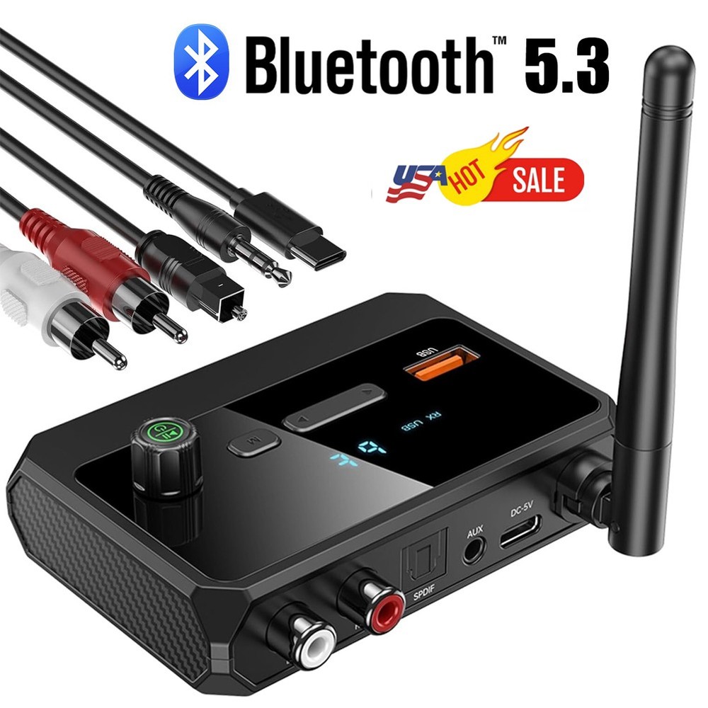 Bluetooth 5.3 Home Stereo Audio Receiver AUX USB Optical HD Music to RCA Adapter
