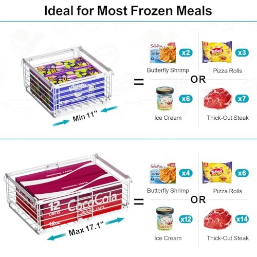 4 Pack Freezer Organizer Bins, Adjustable Wire Baskets for 10 to 4 Pack White