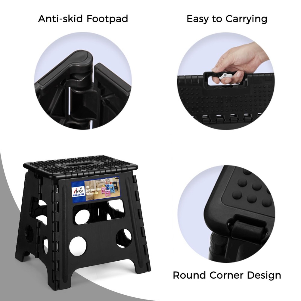 Folding Step Stool 13 inch Height Premium Heavy Duty Foldable Step Stools for...