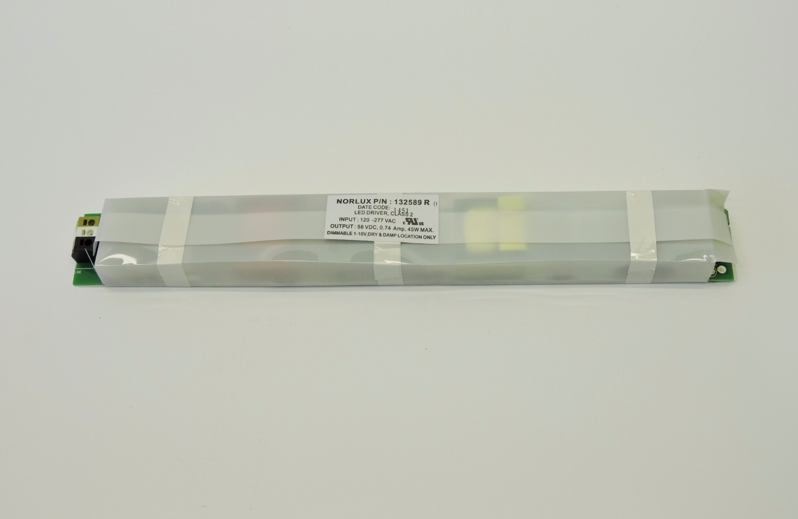 Norlux 132589 LED Driver 120-277VAC 58vdc 45W Max Dimmable 1-10v Dry or Damp