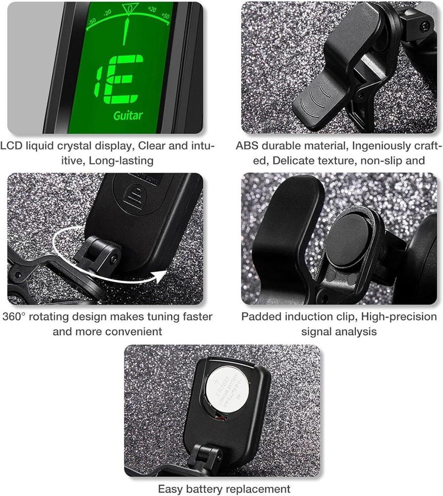 Clip-on Guitar Tuner for String Instrument Digital Electronic Tuner LCD Display