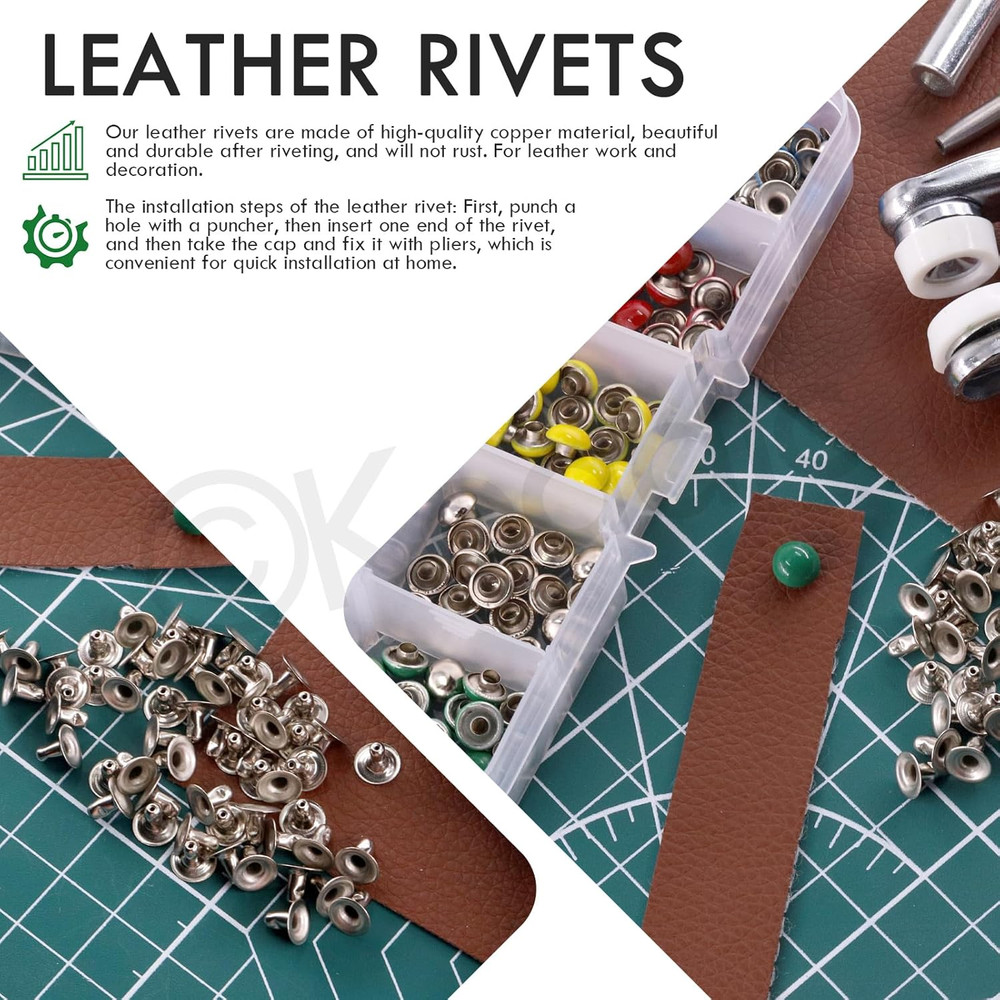 404Pcs 7mm Leather Rivets Assortment Set with Setting Tools, 10 Colors Double...
