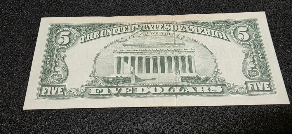 1963 A $5 Error Gutter Fold Federal Reserve Note.