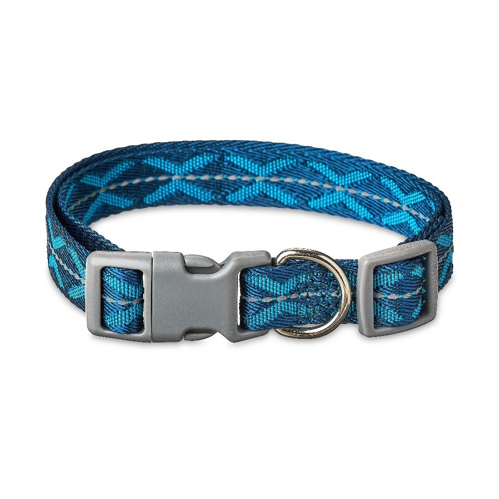 Adjustable Reflective Dog Collar Medium Size Blue for Safe Night Walks