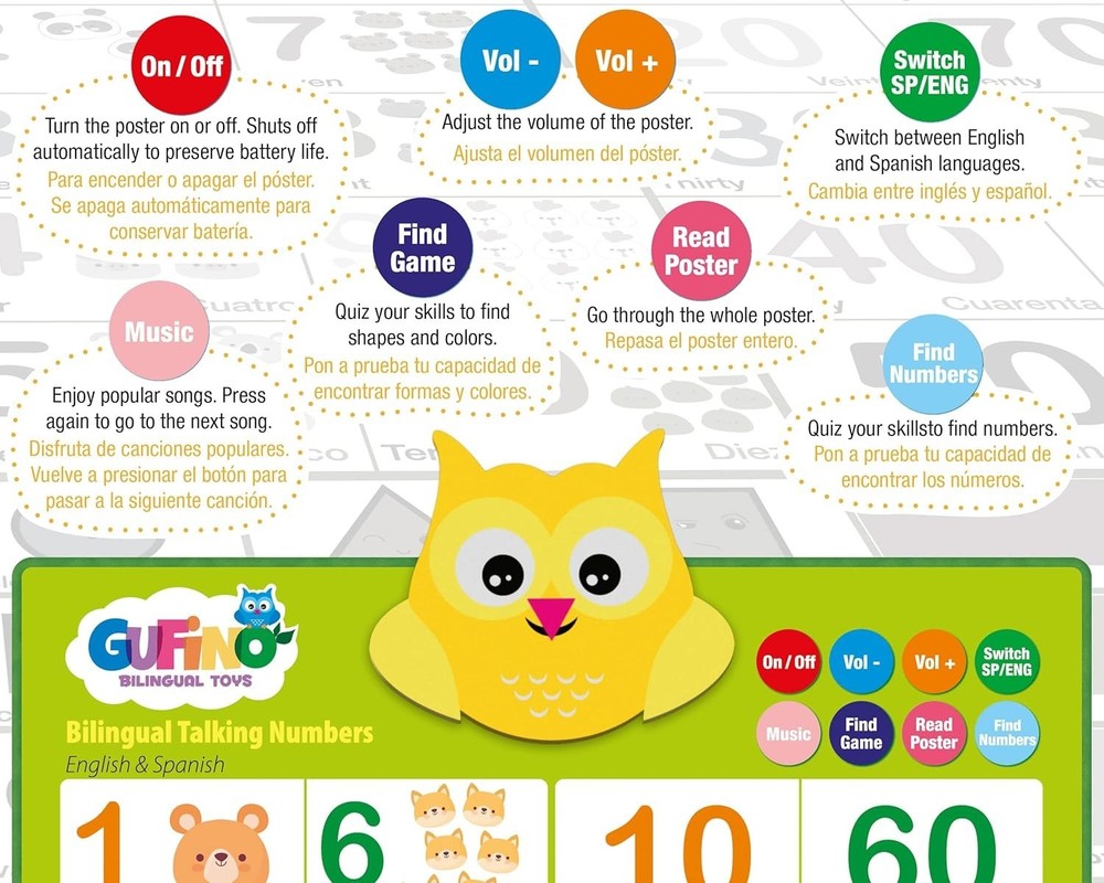 Multicolor Bilingual Learning Chart for Toddlers - Early Math & Language Skills