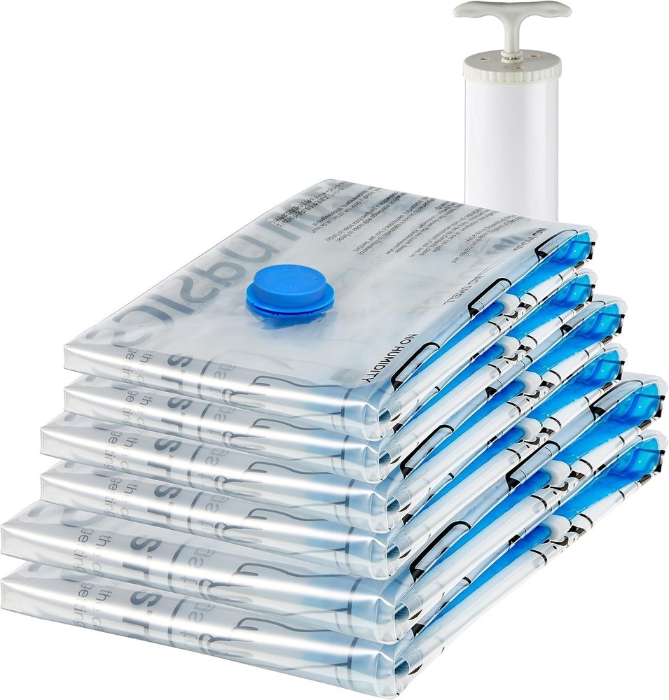 Amazon Basics Multiple Vacuum Compression Zipper Storage Bags for Space Saving a