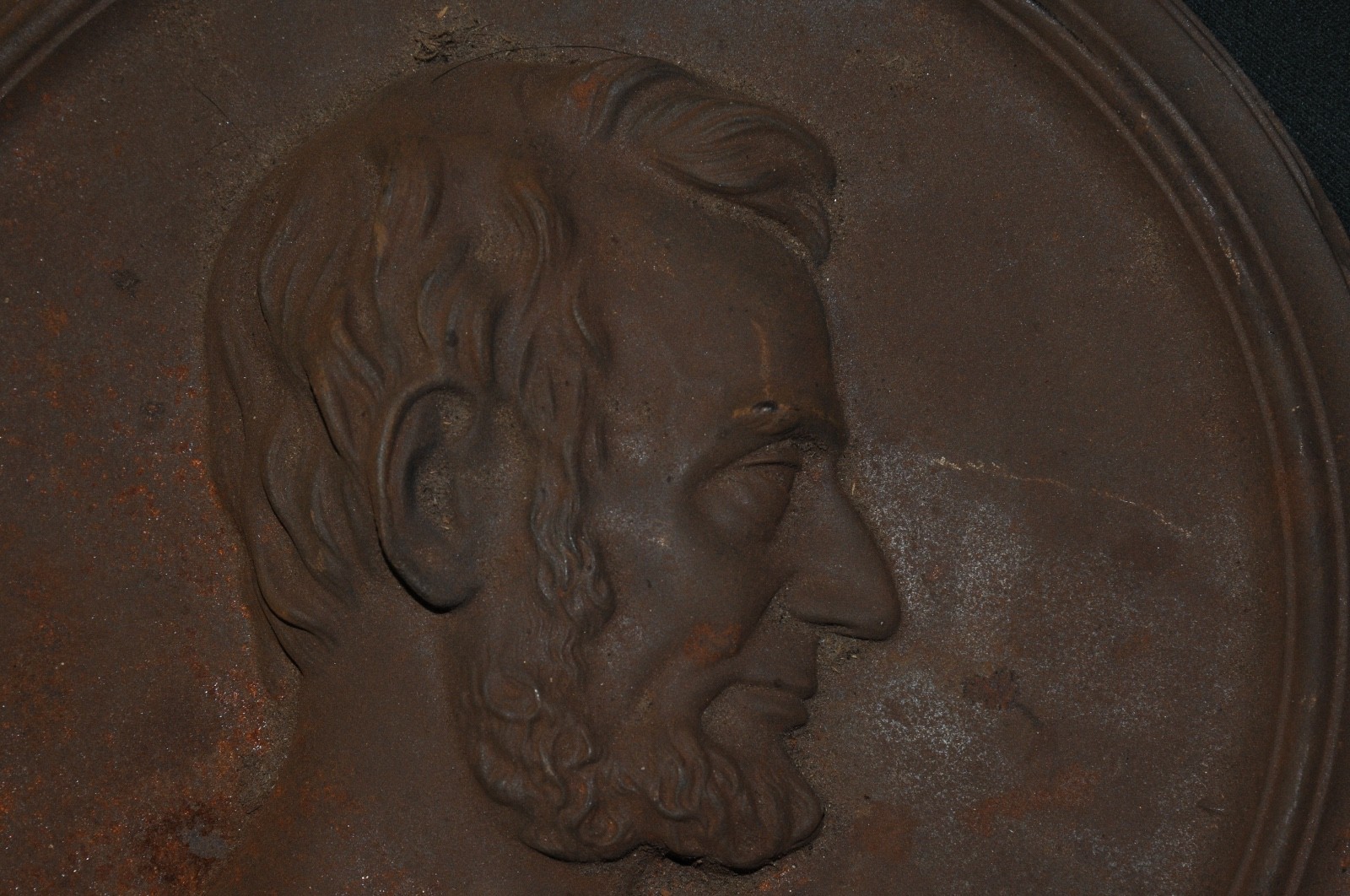 Vintage Cast Iron US President Abraham Lincoln Portrait Raised Relief Plaque ..