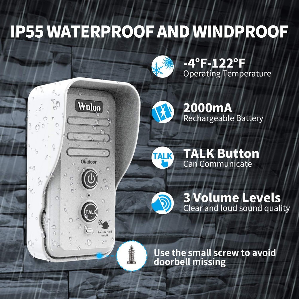Wireless Doorbell Intercom For Home Security Door System Rechargeable Door Chime