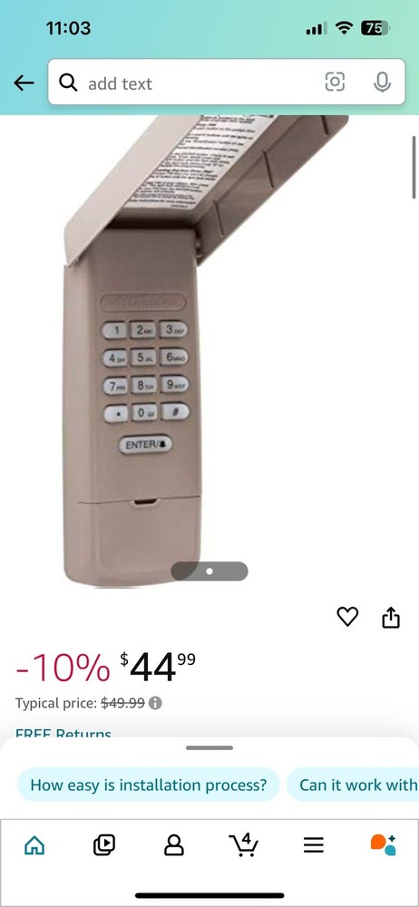 Sears Craftman Keyless Entry Keypad Model 41A6147-10