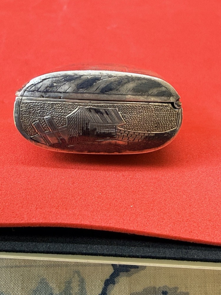 Antique Niello Enamel Solid Silver Snuff Box Angel Bird Dragon Mint Condition