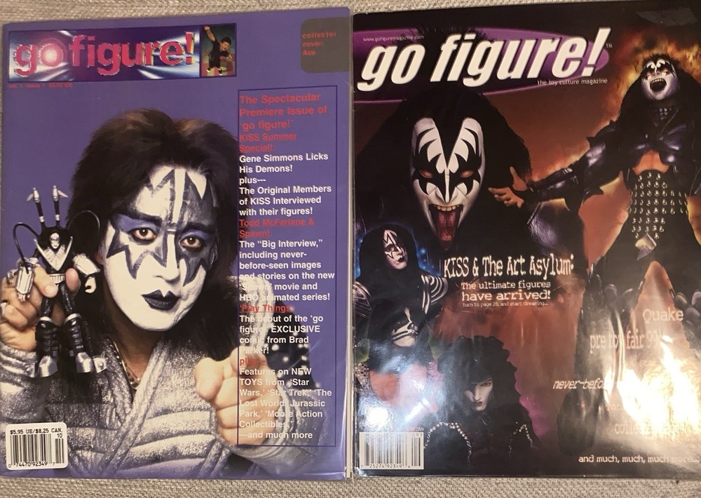 Kiss Lot Of 2 Rare GO FIGURE Magazines~Ace Frehley Collector Cover & Art Asylum