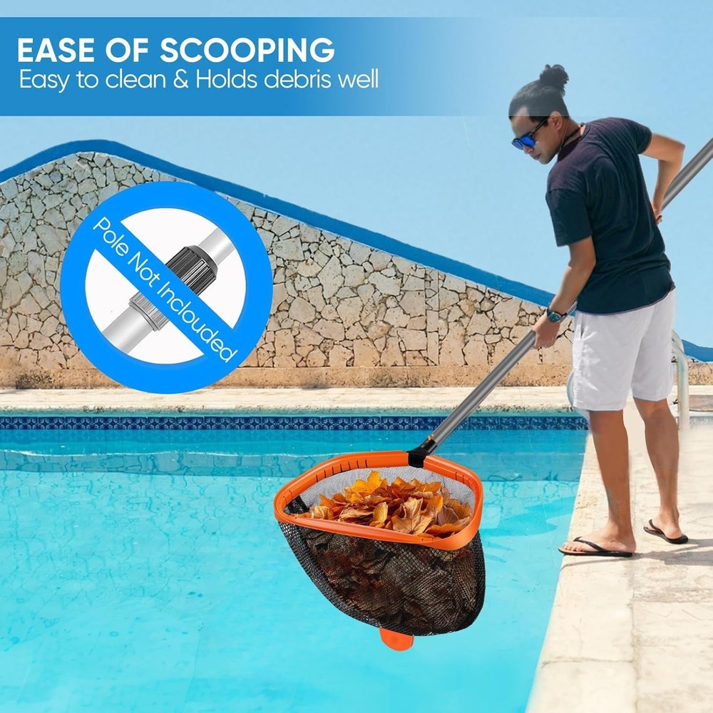 17.5-Inch Pool Skimmer Net Aluminum Frame Double-Layer Mesh Leaf Rake