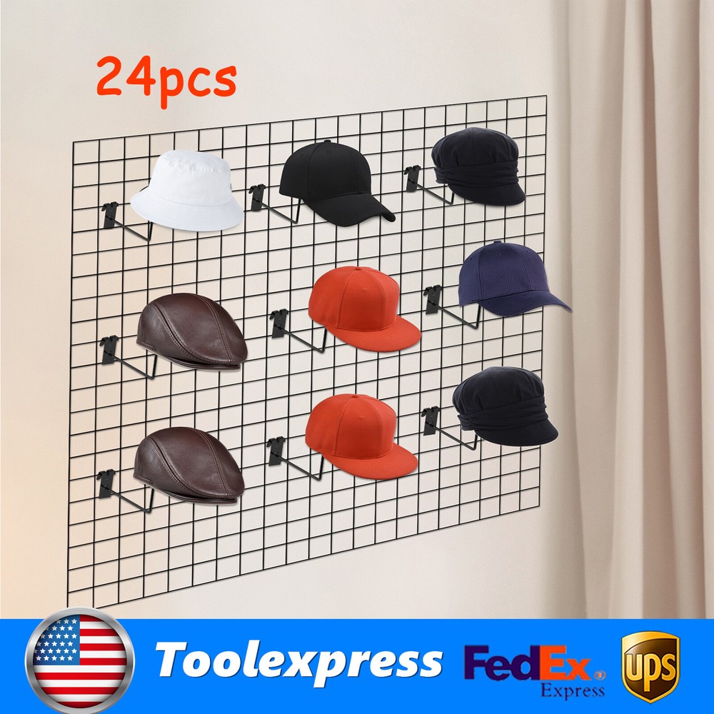 24Pcs Hat Rack Organizer Baseball Holder Gridwall Hooks Stand Wall Hat Hanger