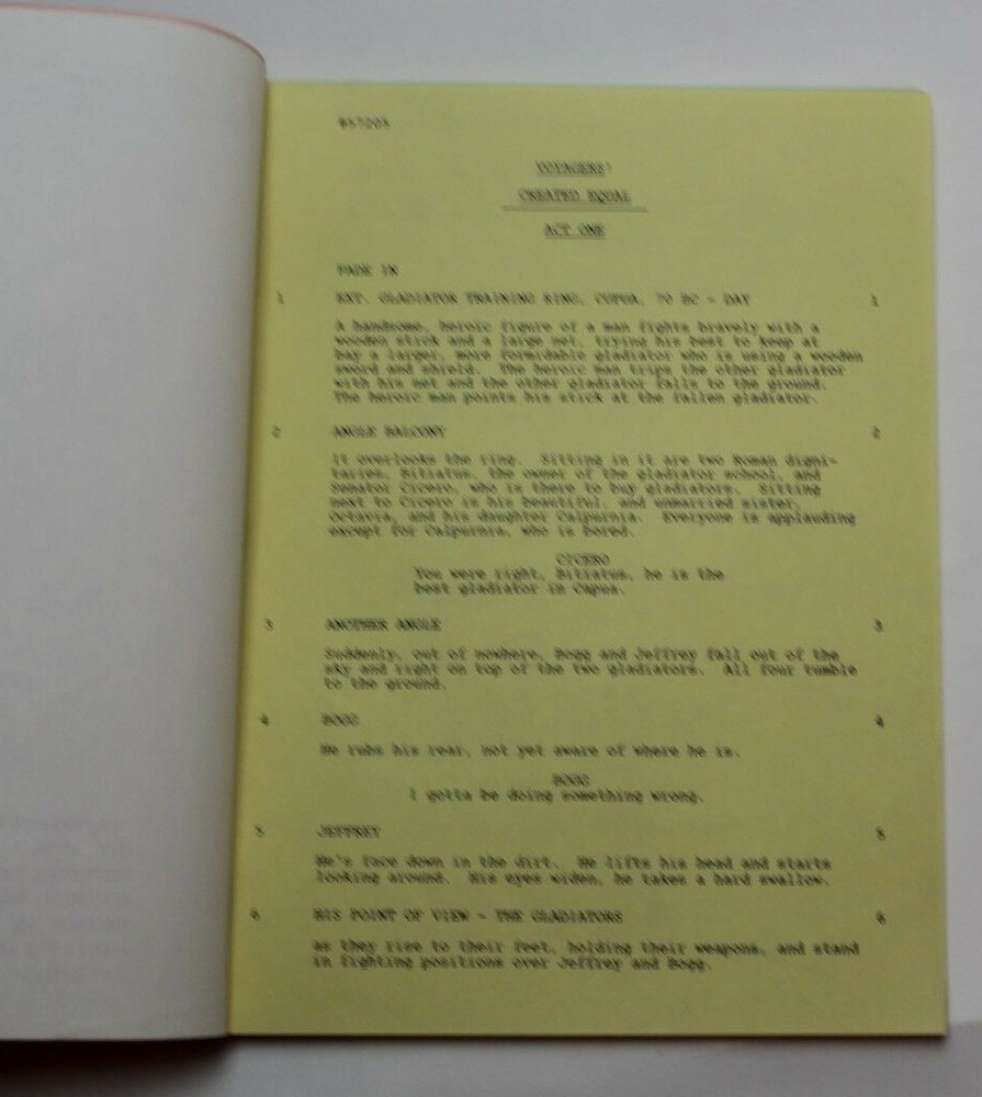 VOYAGERS! / Nick Thiel 1982 Script "Created Equal" ancient Rome save Spartacus