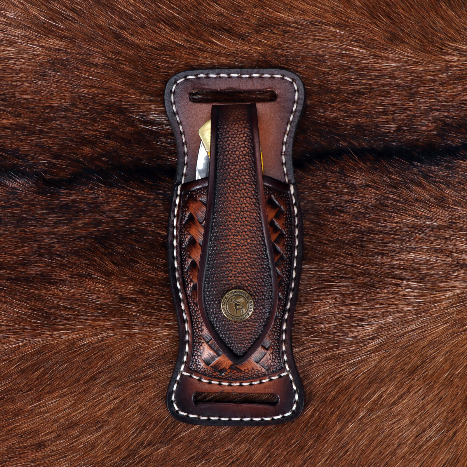 TOURBON Leather Folding Blade Knife Sheath Belt EDC Knives Cover Case Horizontal