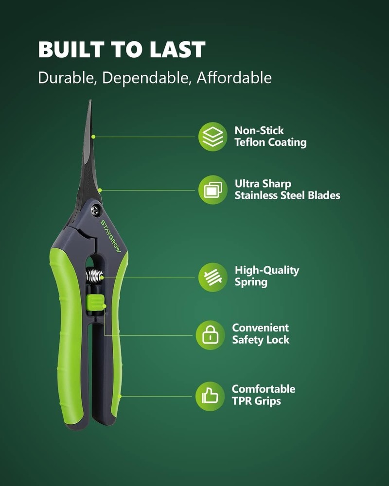 6.5" Precision Pruning Shears - Spring-Loaded Stainless Steel Garden Scissors