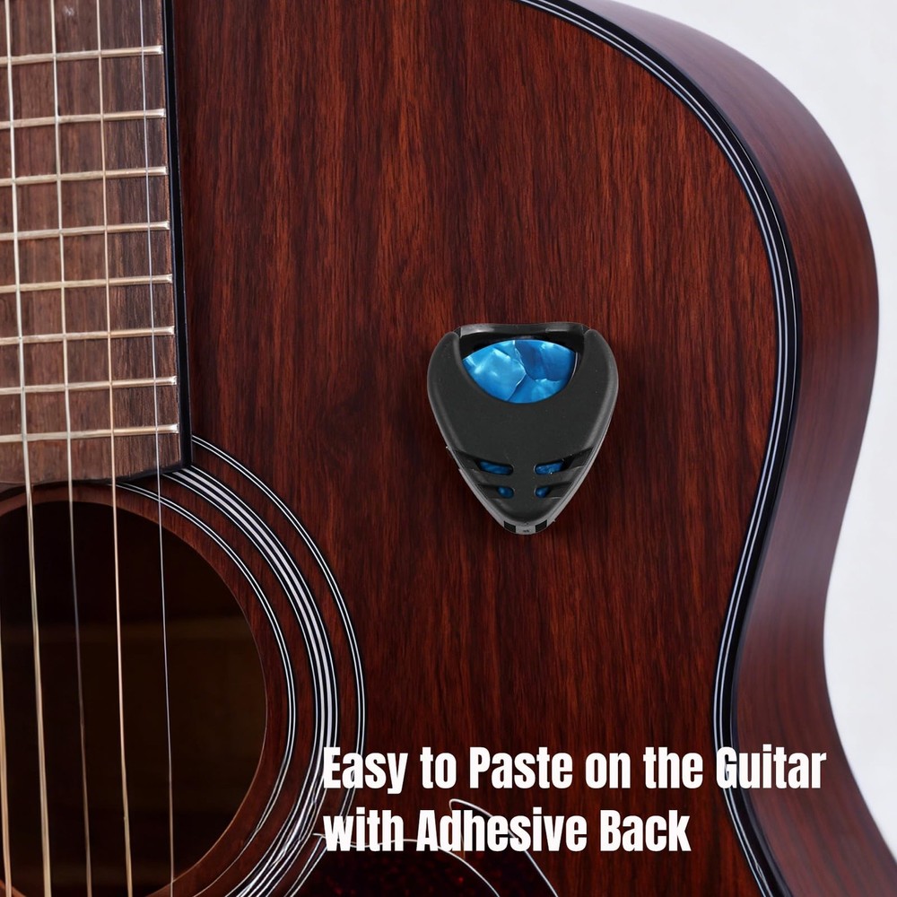4Pack Easy Guitar Pick Holder Stick-On Plastic Guitar Pick Case w/ Adhesive Back