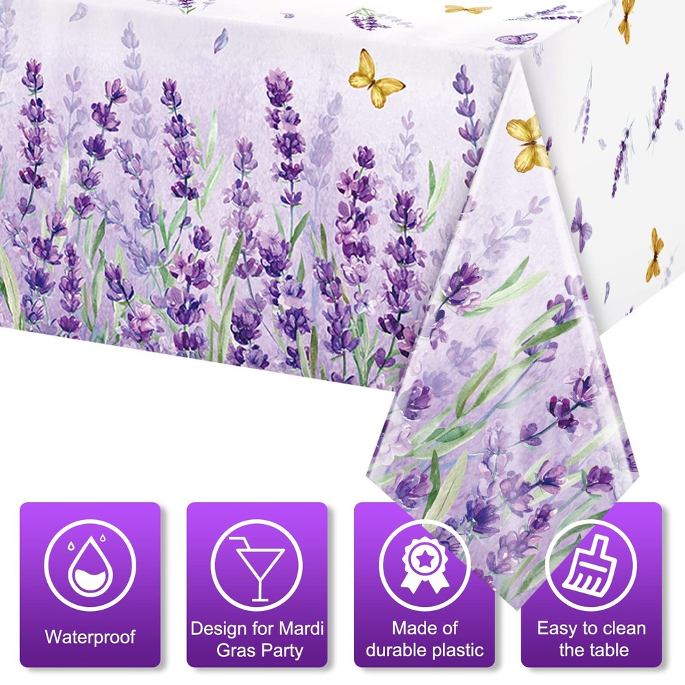 3 Pack Spring Summer Lavender Plastic Tablecloth Party 3 Pack,