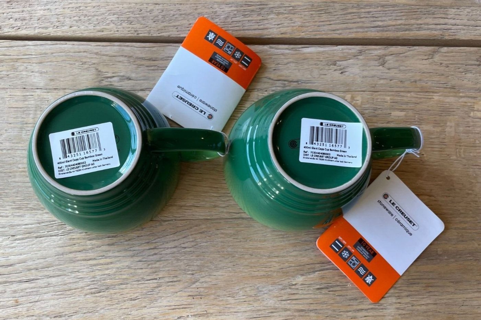 Le Creuset Stoneware Set of 2 Giant Cappuccino Bistro Mug 14 oz Bamboo Green NEW