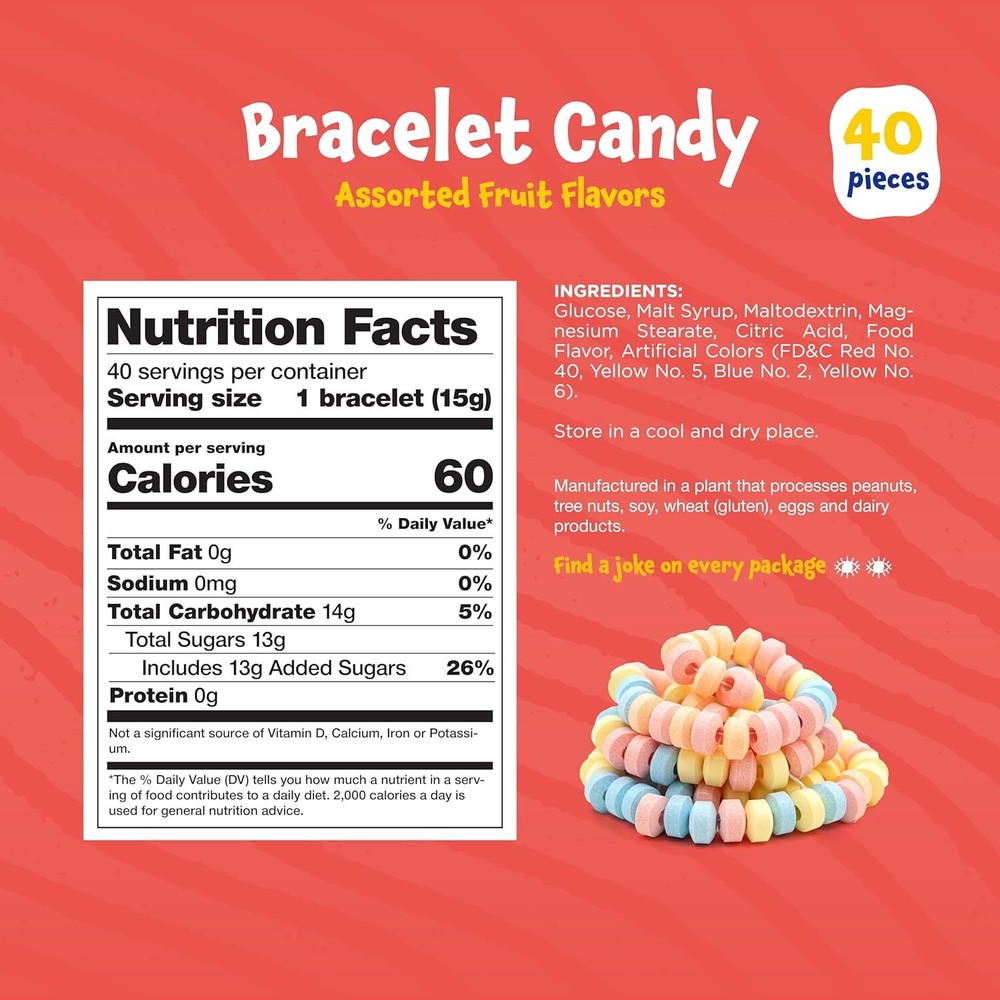 Candy Bracelets - Fruit Flavors, Individually Wrapped, Stretchable- 21 Ounce Bag