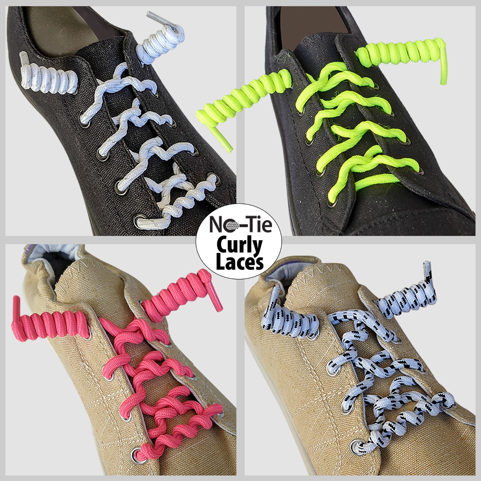 FOOTMATTERS Curly No Tie Shoe Laces - Elastic Spring Laces