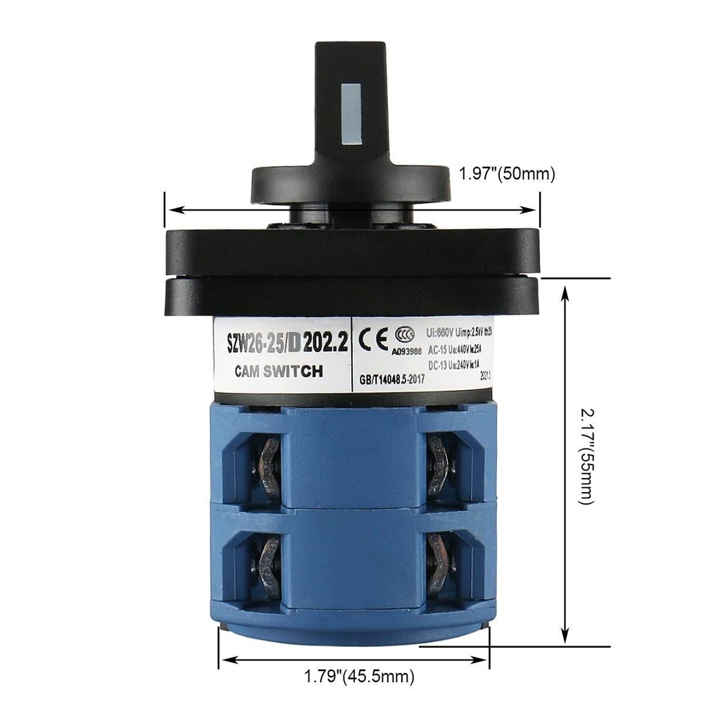 660V 25A 2-Pole 3-Position Latching 8 Terminals Changeover Control Rotary Cam...