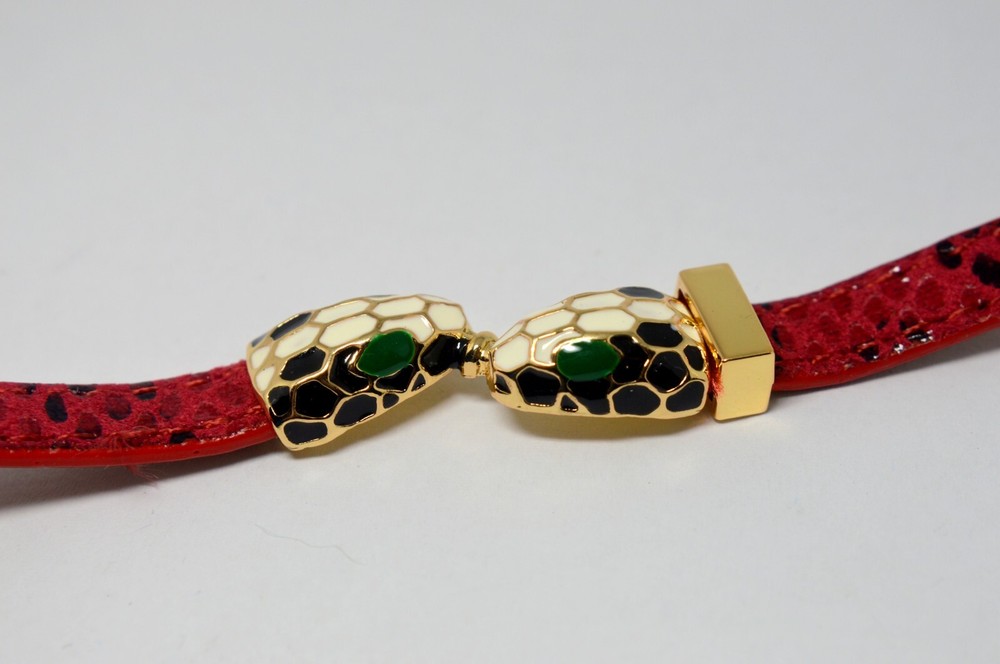 SNAKE ENAMELED HEADS - RED LEATHER BRACELET