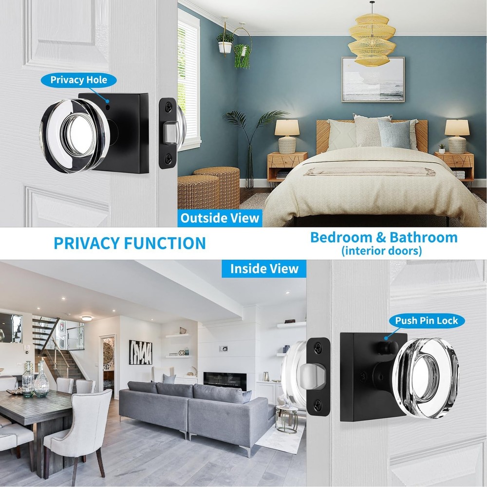 Matte Black Door Knob Glass Door Knobs Interior Privacy Door Knobs with Lock ...