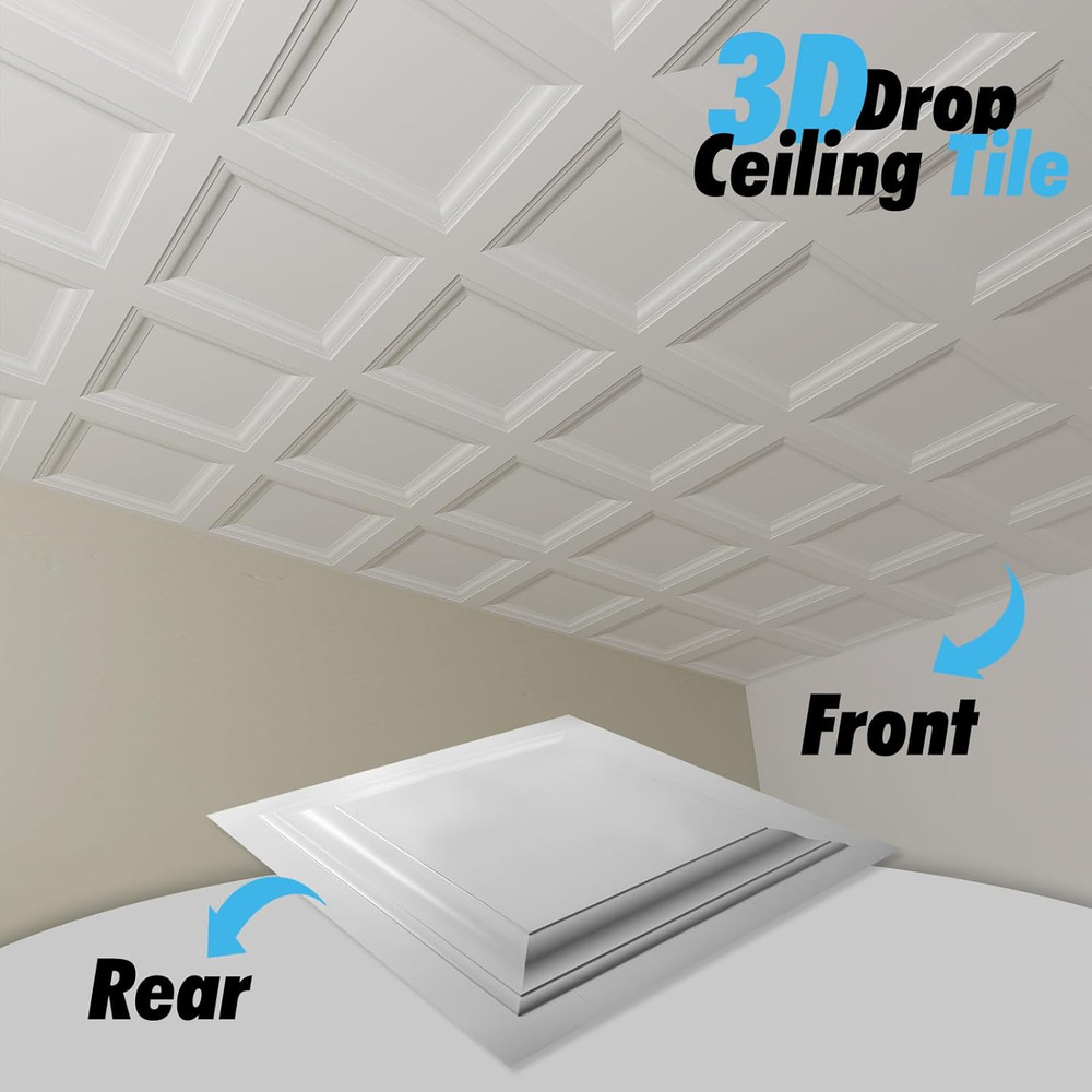 12-Pack 2x2 Ft White PVC Drop Ceiling Tiles for 15/16" Grid System