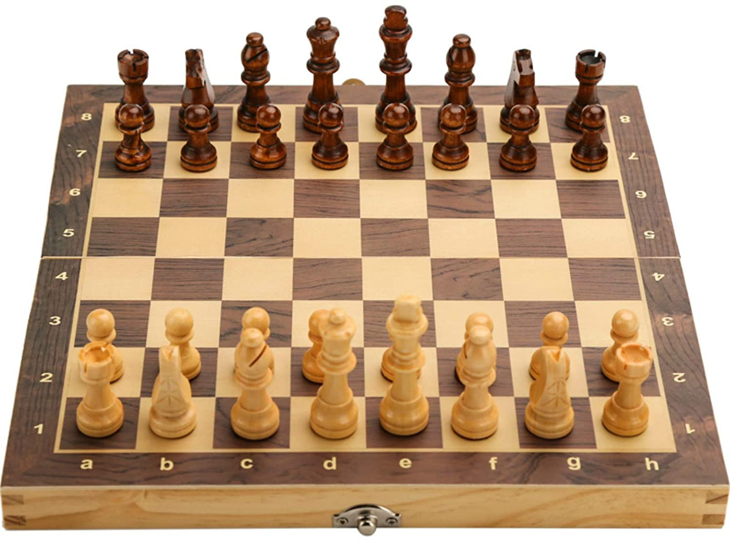 15" x 15" Magnetic Wooden Folding Chess Set with 2 Extra Queens, Handmade Game B