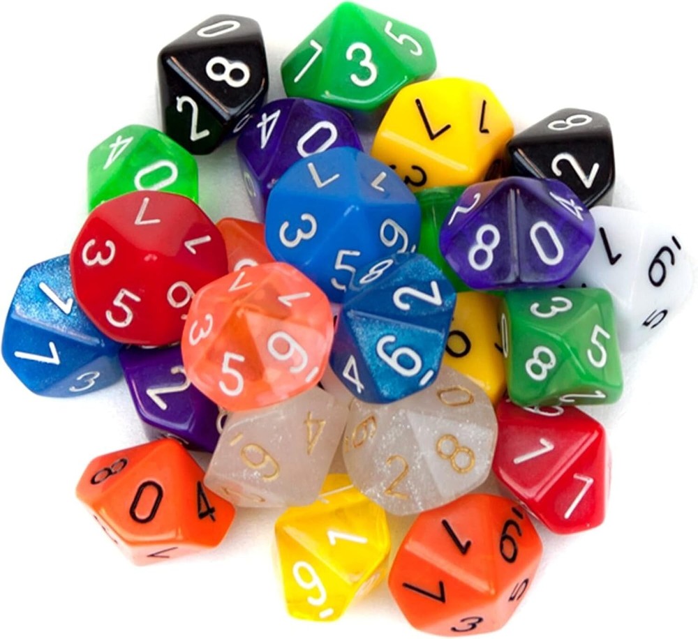 25-Count D10 Polyhedral Dice Set - Assorted Colors, 10-Sided RPG Gaming Dice