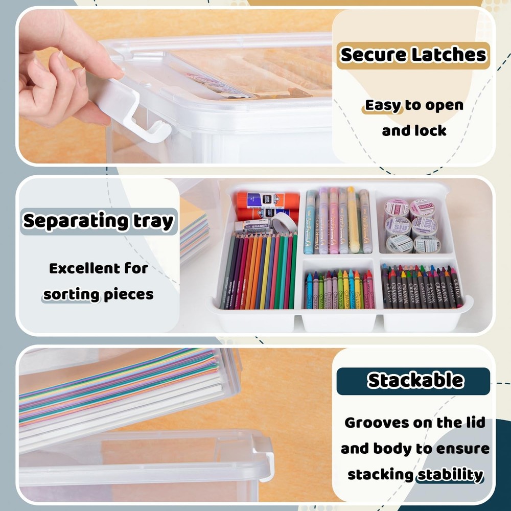 17 QT Craft Organizers and Storage with Removable Tray, Stackable Plastic Sto...